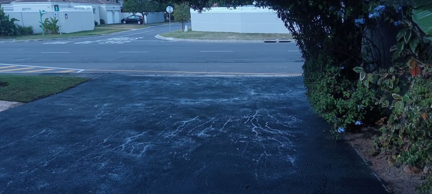 Completed tar driveway viewed towards the street